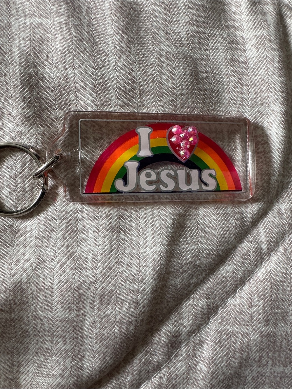 I Love Jesus Rainbow Keychain with Pink Heart Accent